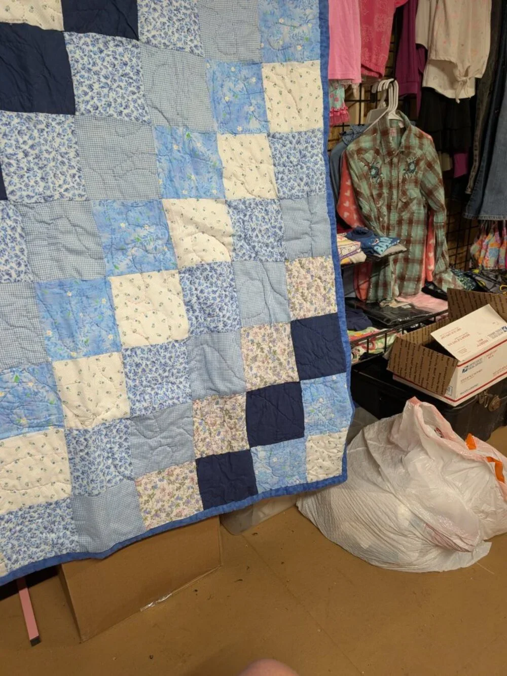 Handmade Blue Floral Patchwork Quilt - Vintage Throw